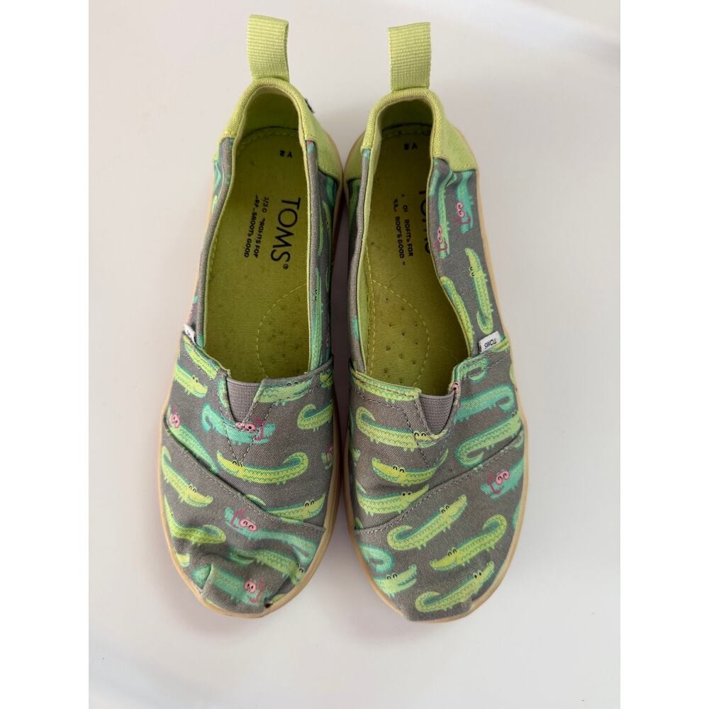 TOMS Kids Alpargata Slip-On Shoes Youth Size 2 Gray Green Alligator Crocodile
